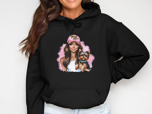 Yorkie Mom Hat with Adorable Dog Illustration Hoodie - Design & Vybe