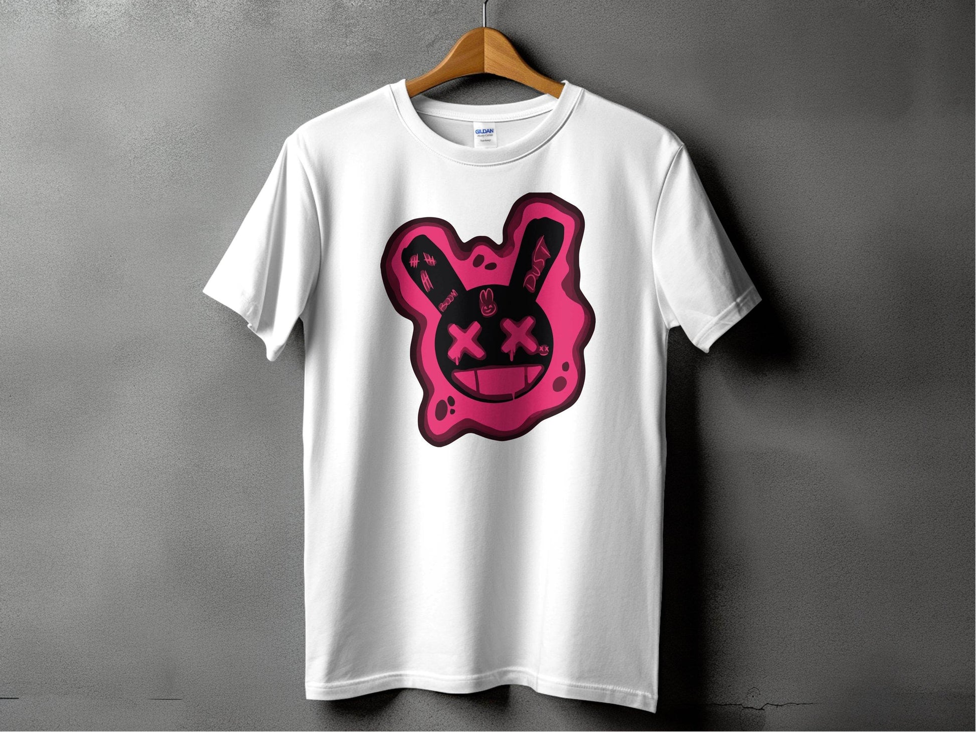 Unique Red Pink Dripping Rabbit Bunny Dead Smiley Face Graphic T-shirt - Design & Vybe