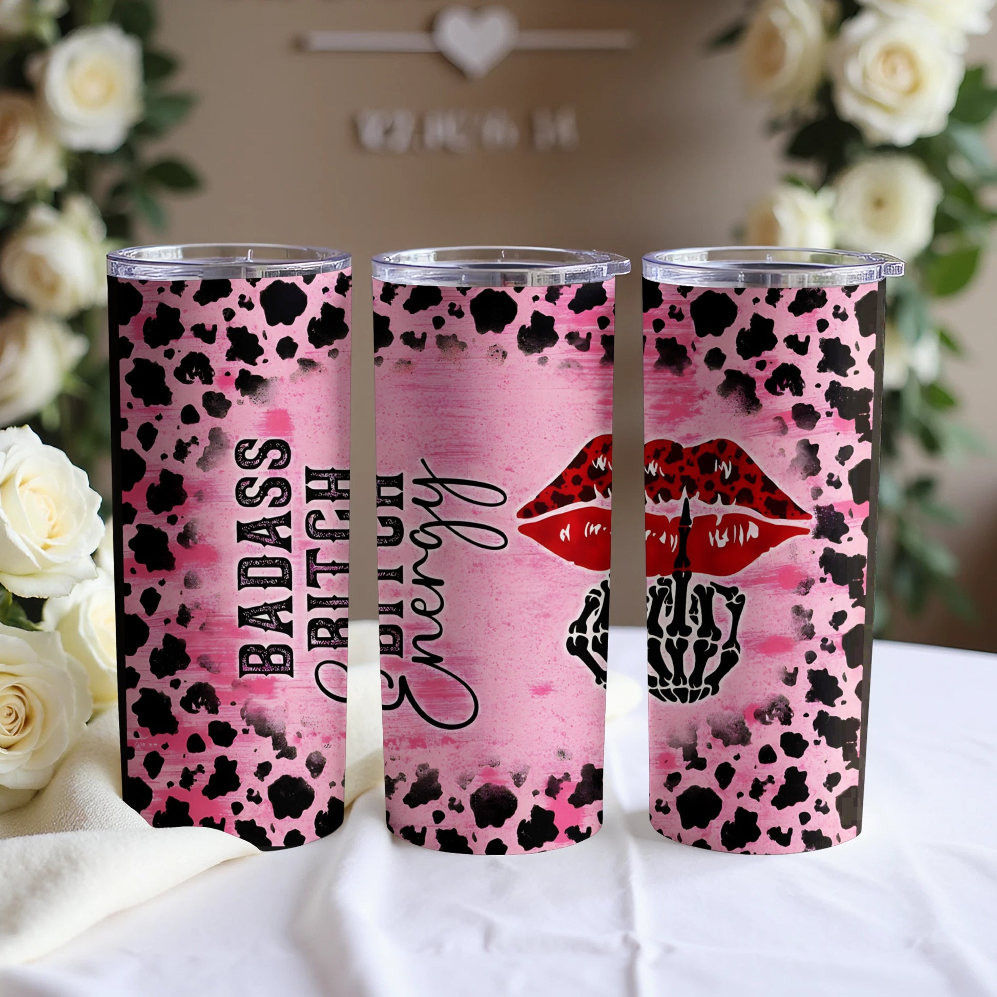 Badass Bitch Leopard Lips Design Tumbler product