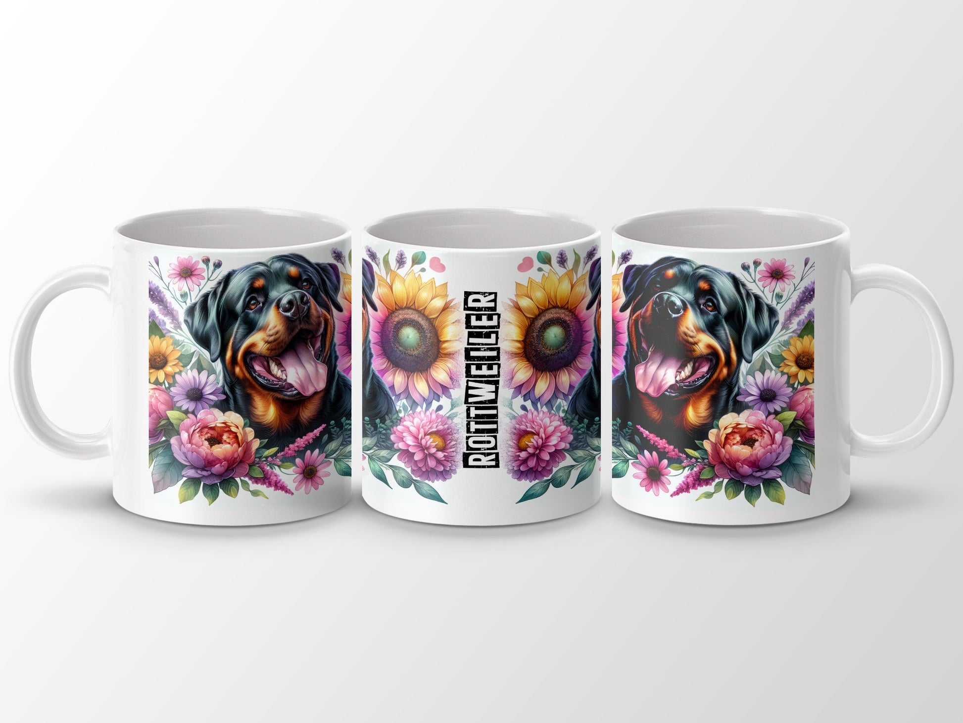 Rottweiler Dog Illustration With Floral Art Mug product type