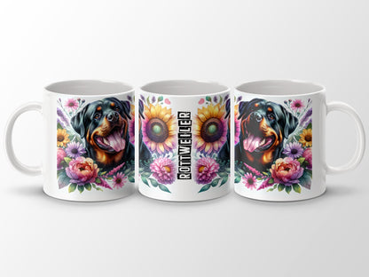 Rottweiler Dog Illustration With Floral Art Mug product type