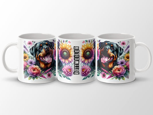 Rottweiler Dog Illustration With Floral Art Mug product type