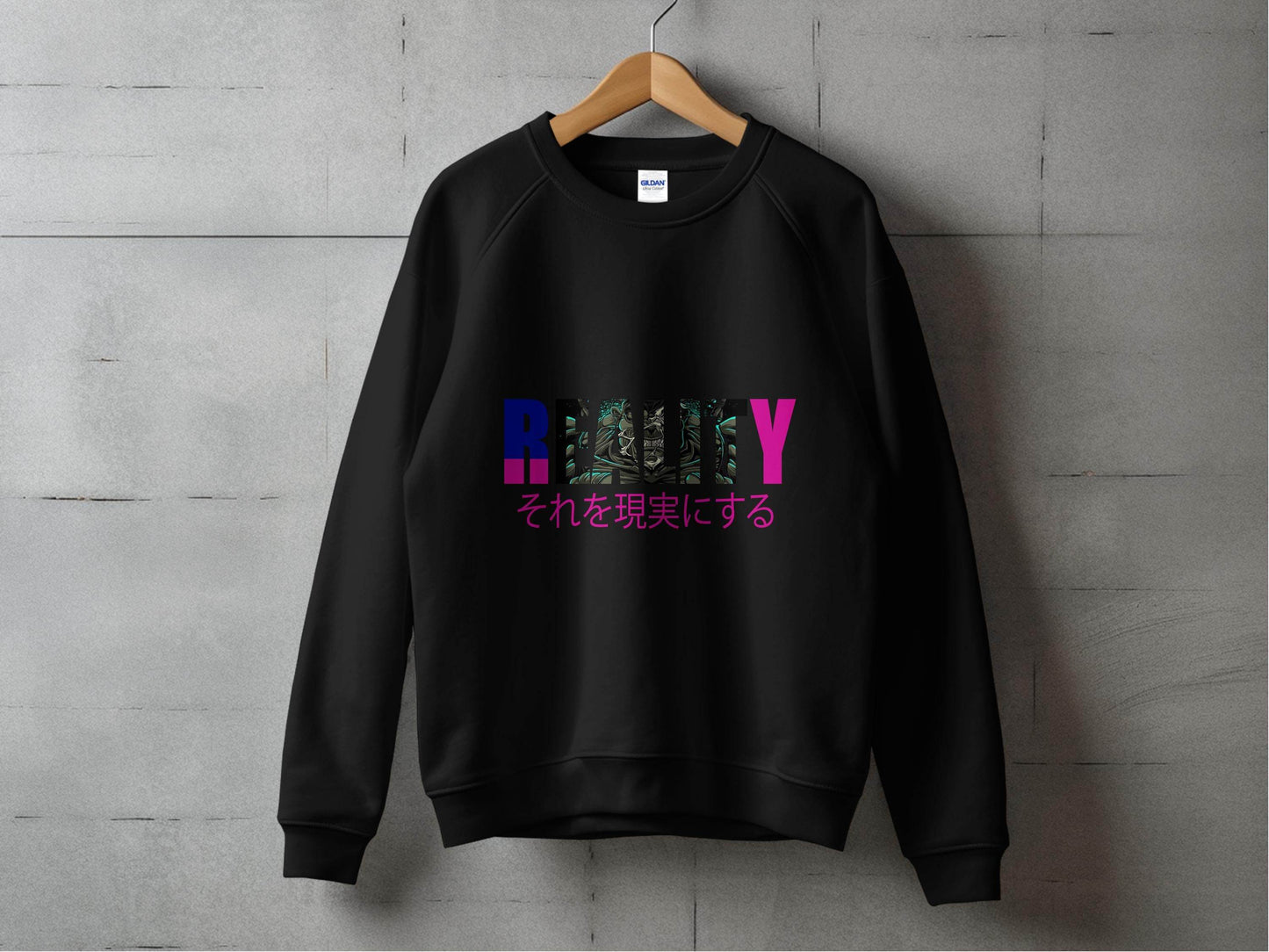 Reality Monster Japanese Phrase Graphic Design Sweater - Design & Vybe