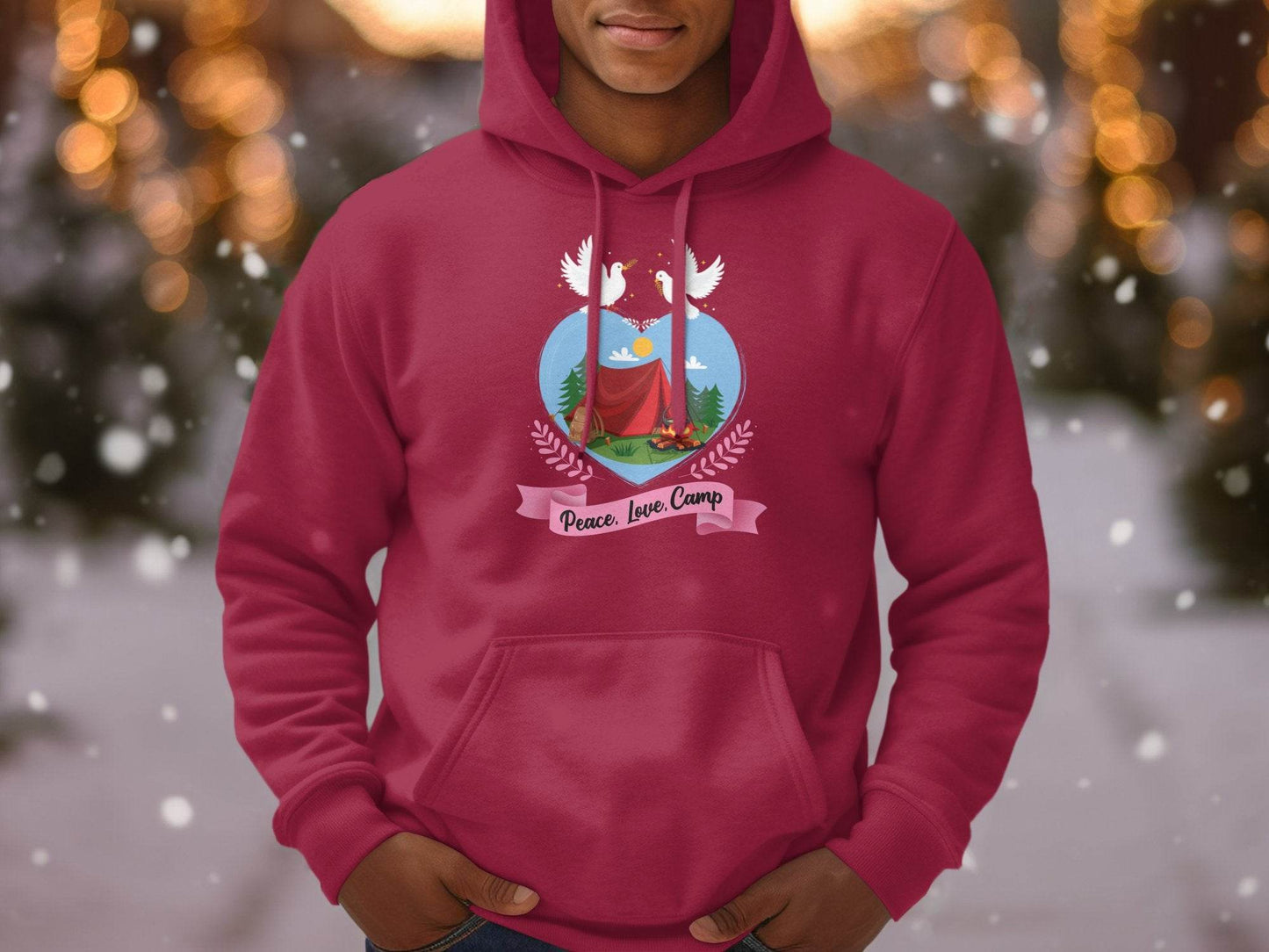 Peace Love Camp Heart and Tent Design Pigeon Art Hoodie - Design & Vybe