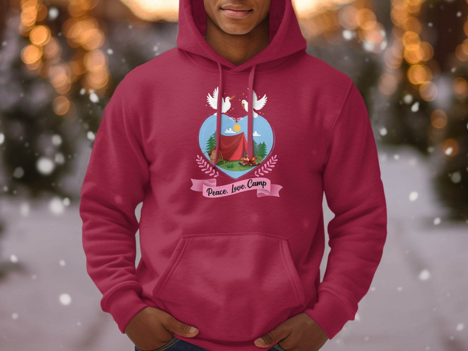Peace Love Camp Heart and Tent Design Pigeon Art Hoodie - Design & Vybe