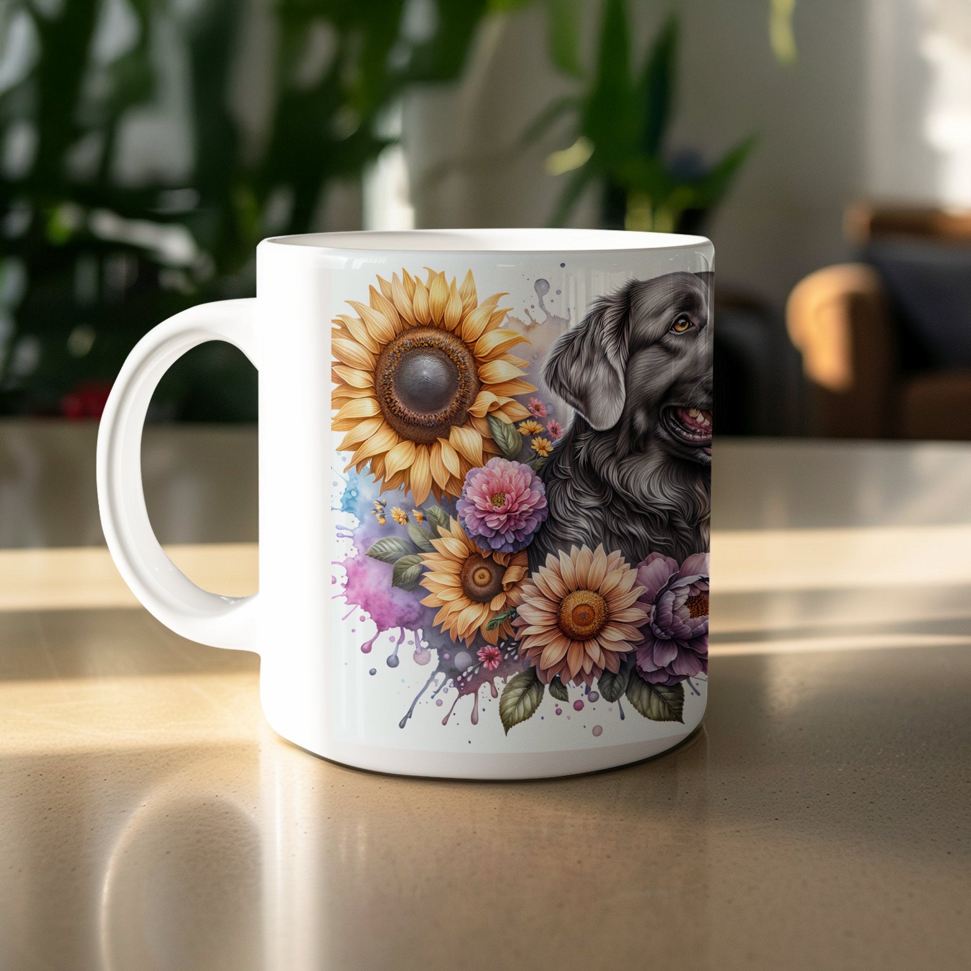 Sunflower and Black Dog Design Coffee Mug product type