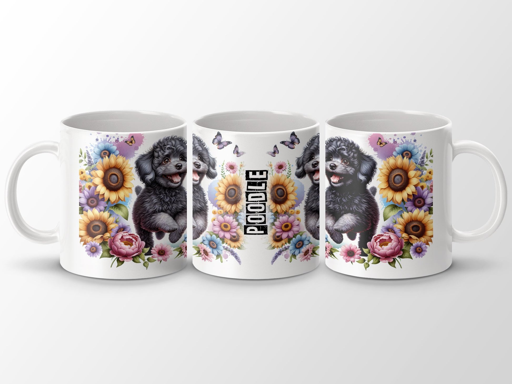 Adorable Poodle with Floral Design Coffee Mug product