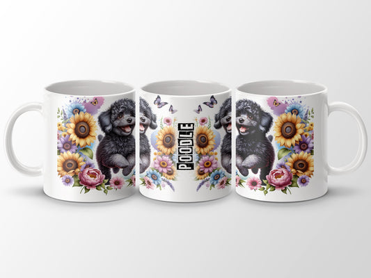 Adorable Poodle with Floral Design Coffee Mug product