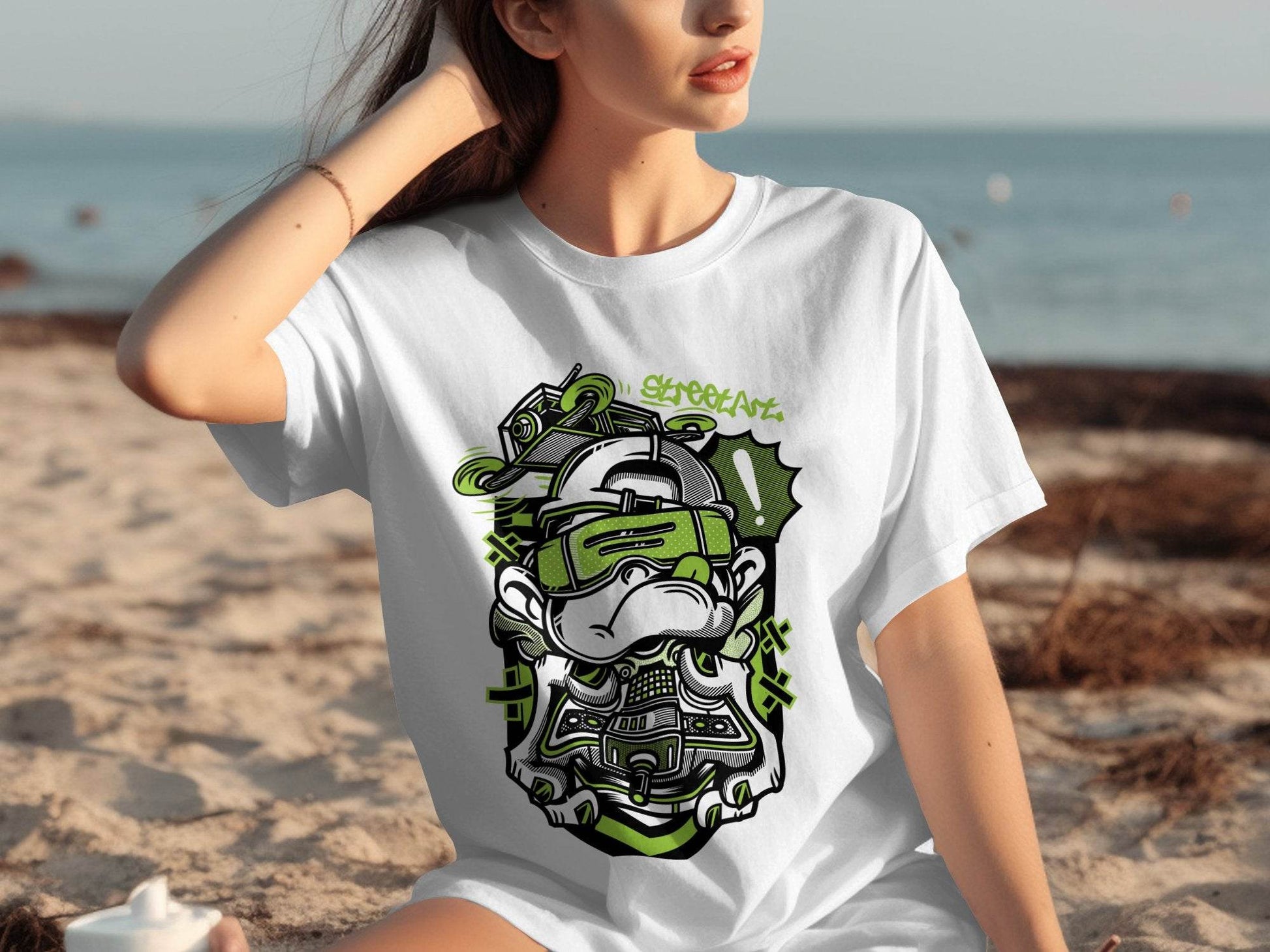Street Art Monkey with Console Graphics Cool T-Shirt - Design & Vybe