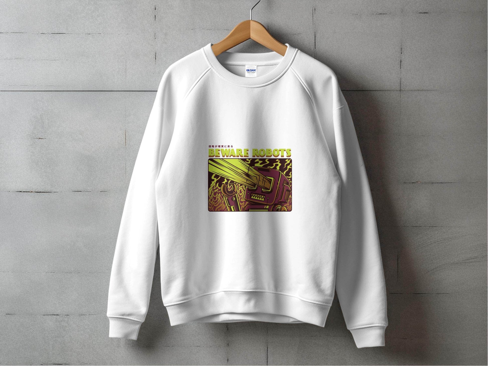 Retro Robot Invasion Graphic Beware Robots Sweaters - Design & Vybe