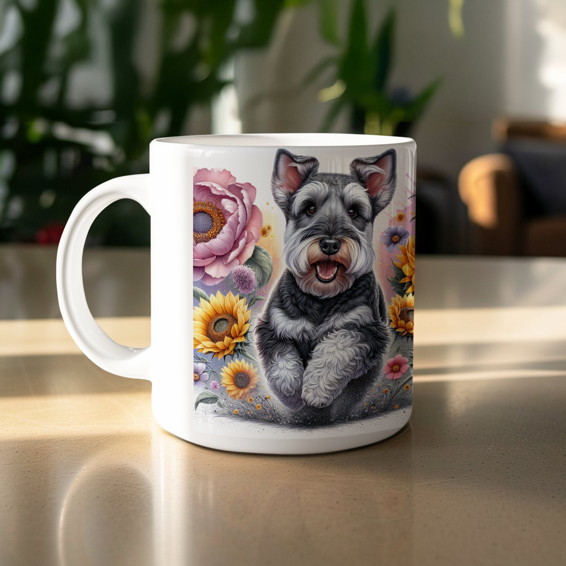Cute Schnauzer With Floral Design Mug product type