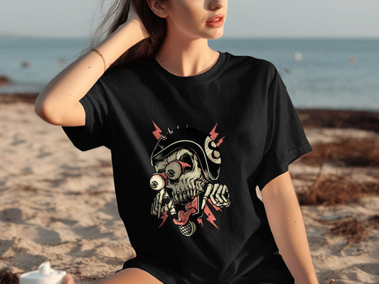 Eight Ball Spiked Helmet Skeleton Ride On T-Shirt - Design & Vybe