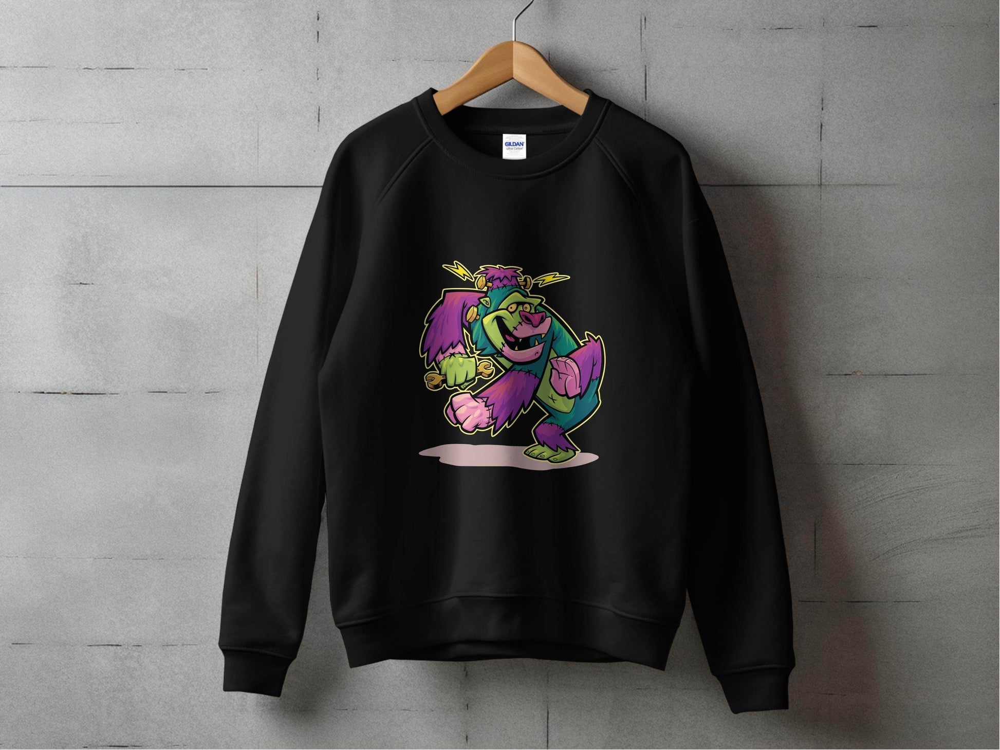 Cartoon Frankenstein with Lightning Strikes Above Sweater - Design & Vybe