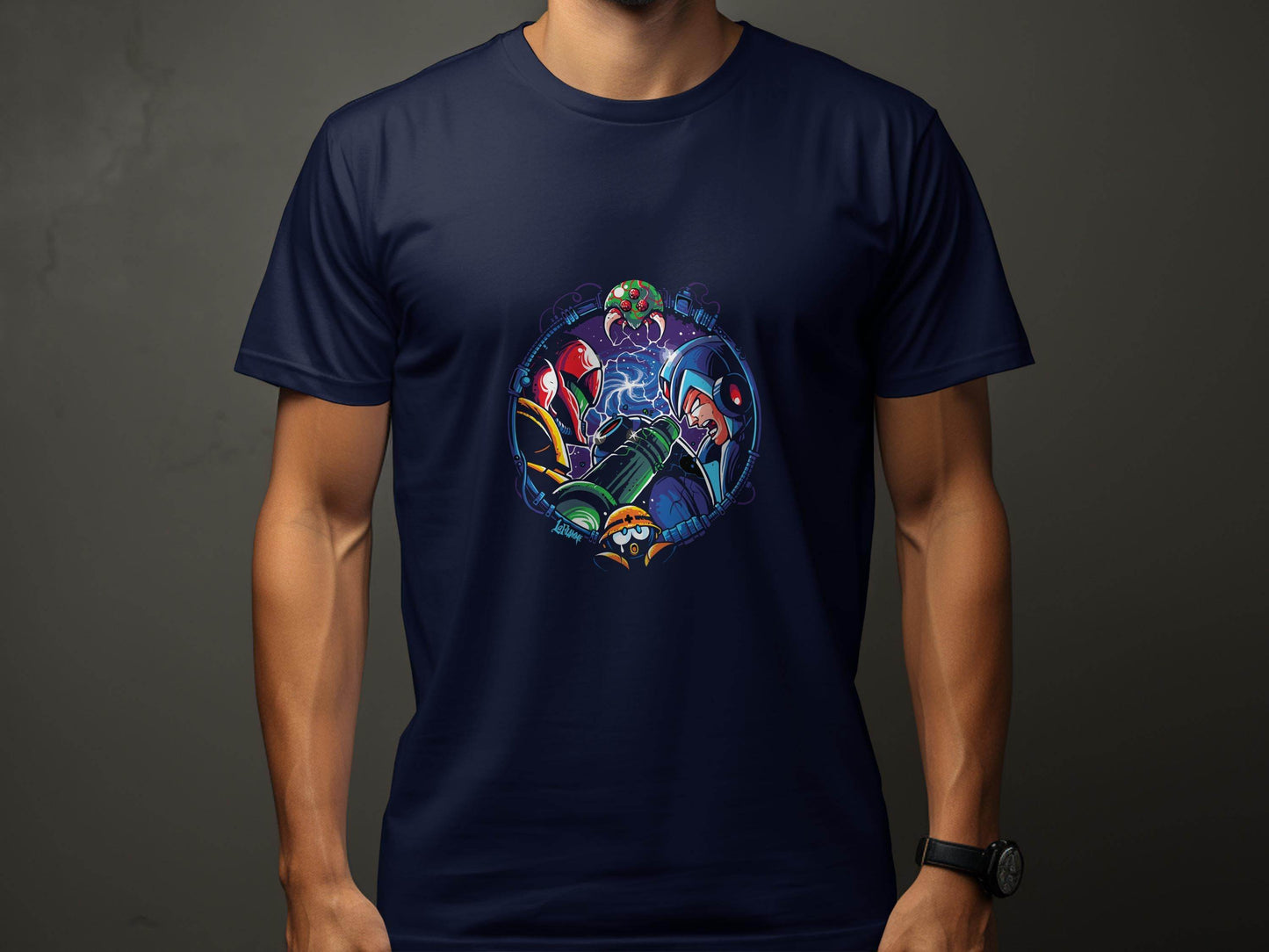 Metroid Meets Mega Man Character Design in Space T-Shirt - Design & Vybe