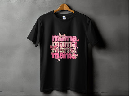 Mama Repeated With Bows Pink Themed Artwork T-Shirt - Design & Vybe
