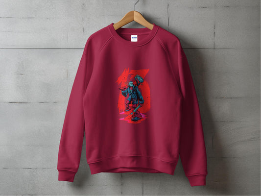 Stylish Red Sweatshirt with Artistic Graphic Sweatshirt