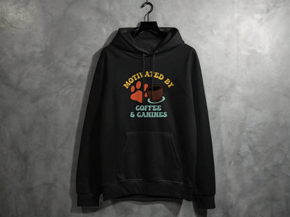 Motivated By Coffee Canines Graphic Art Novelty Hoodie - Design & Vybe