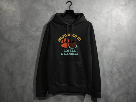 Motivated By Coffee Canines Graphic Art Novelty Hoodie - Design & Vybe