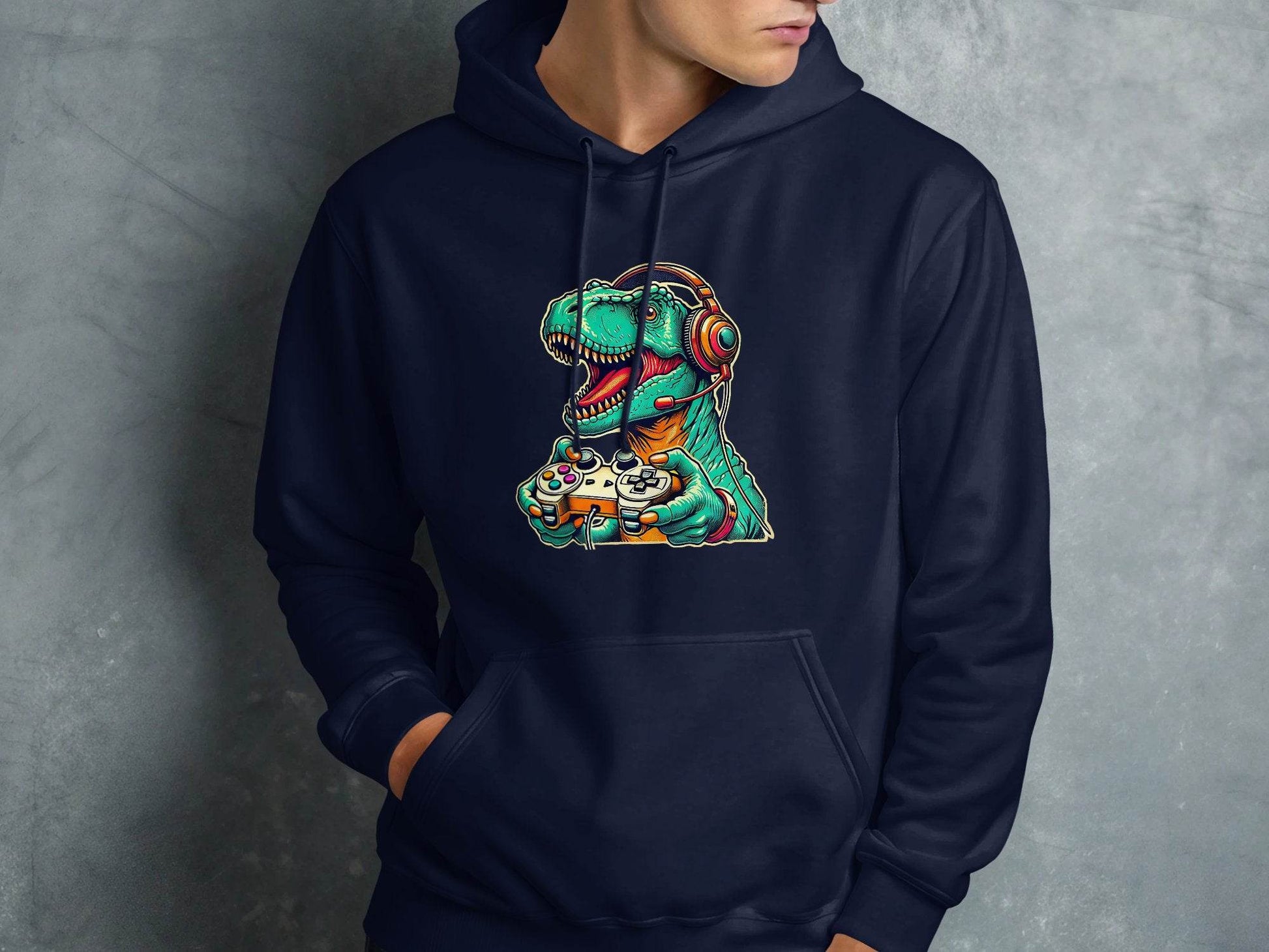 Gaming Dinosaur Retro Controller Funny Gamer Design Hoodie - Design & Vybe