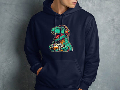 Gaming Dinosaur Retro Controller Funny Gamer Design Hoodie - Design & Vybe