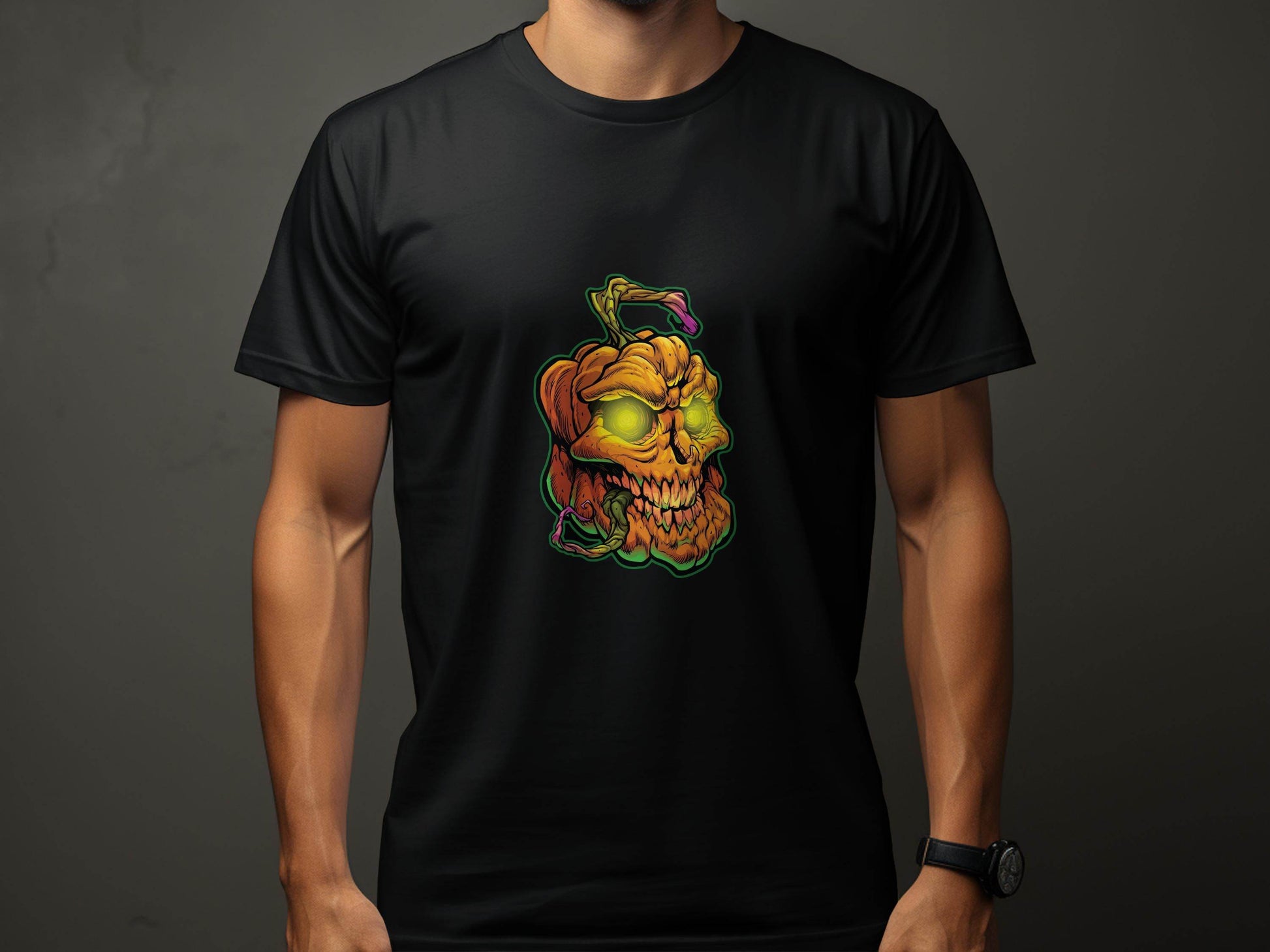 Glowing Eye Spooky Scary Pumpkin Skull Halloween T-Shirt - Design & Vybe