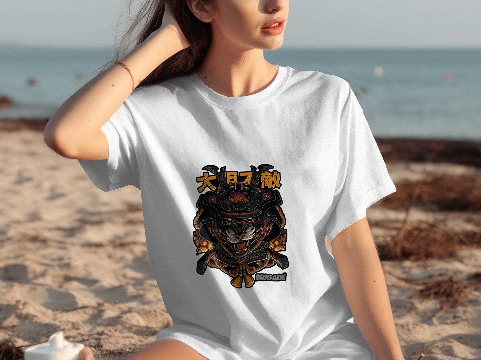 Tiger Samurai Illustration Japanese Text Graphic T-Shirt - Design & Vybe