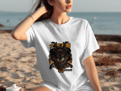 Tiger Samurai Illustration Japanese Text Graphic T-Shirt - Design & Vybe