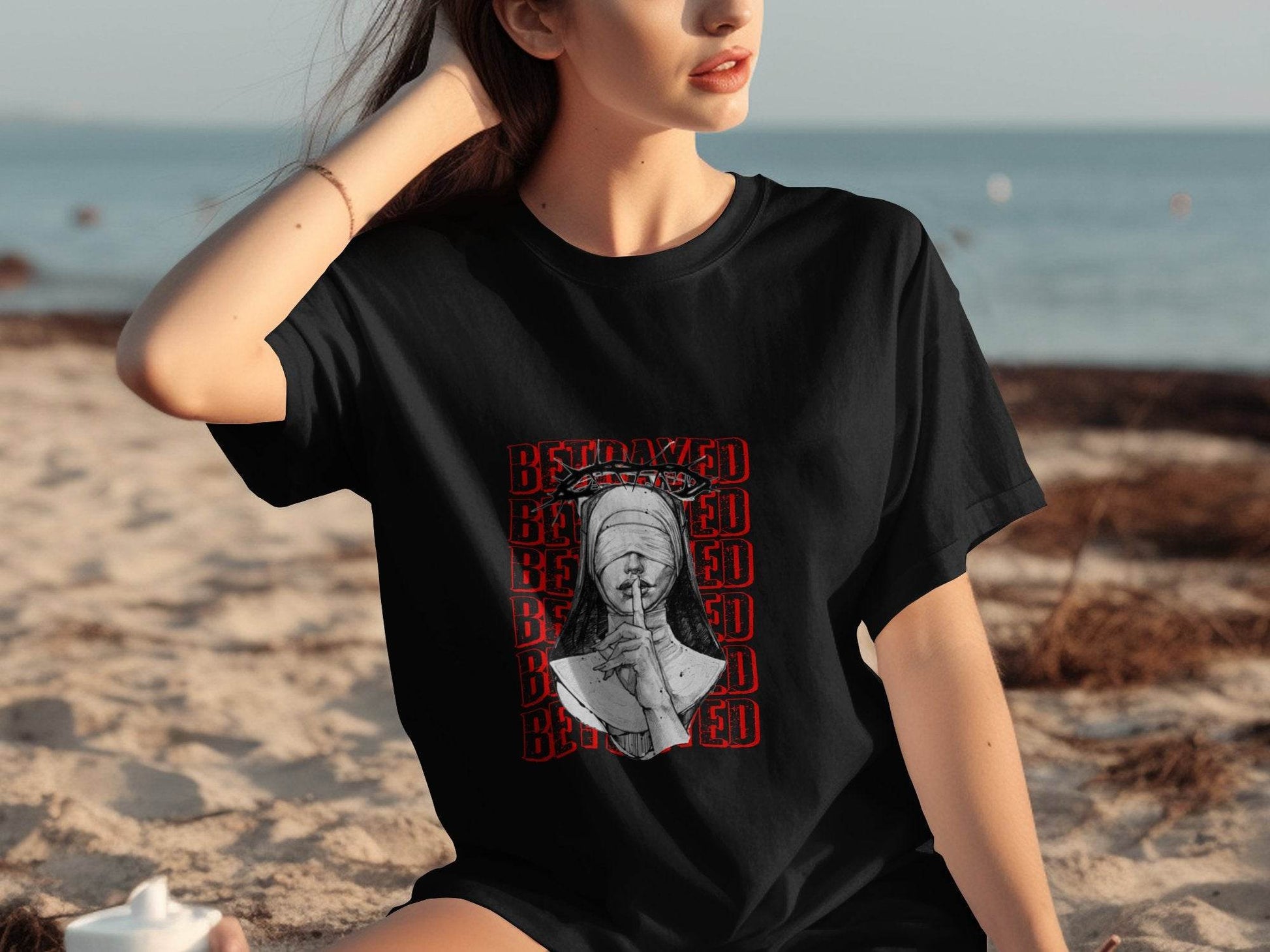 Blind Nun Betrayed Shhh Artistic Expression Design T-Shirt - Design & Vybe