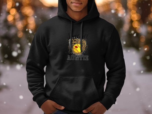 Softball Auntie with Hearts and Leopard Glove Design Hoodie - Design & Vybe