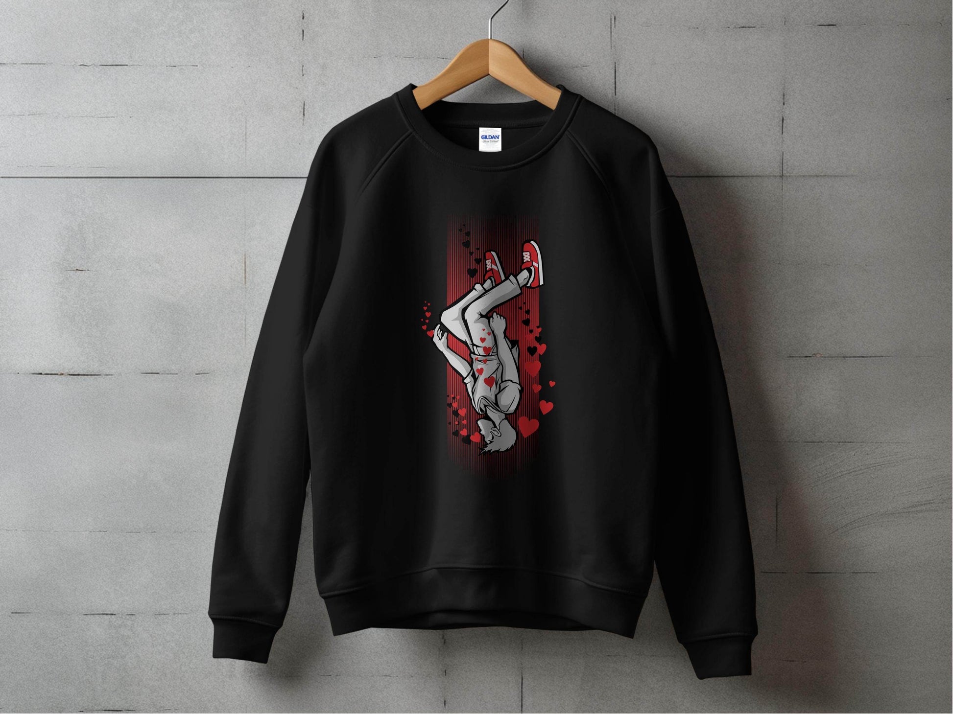 Dynamic Falling Character Heart Design Sweater - Design & Vybe