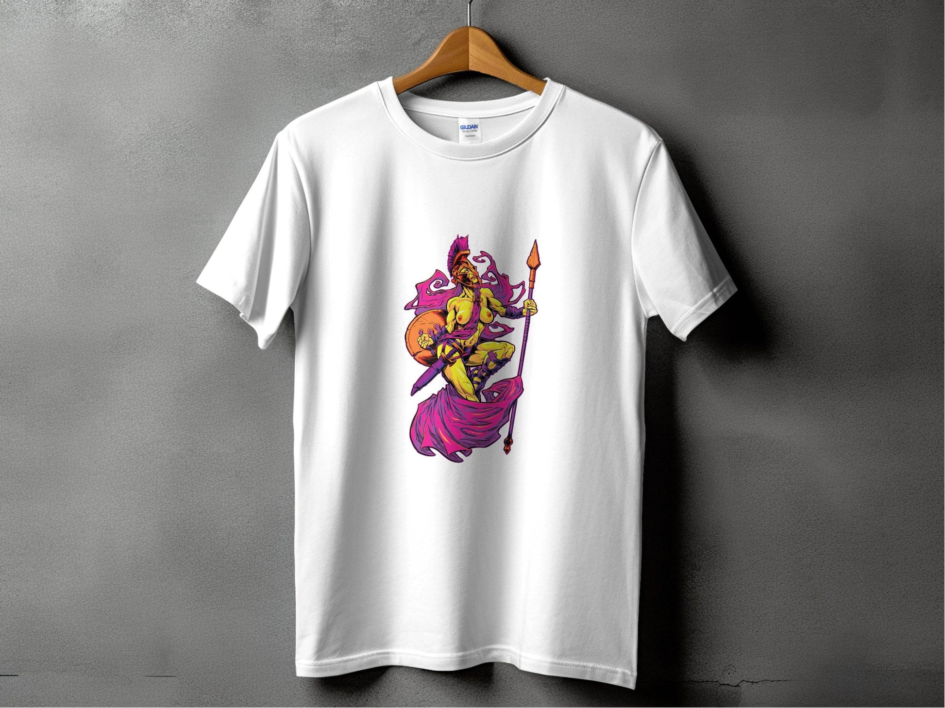 Striking Female Warrior with Spear Graphic Art T-Shirt - Design & Vybe