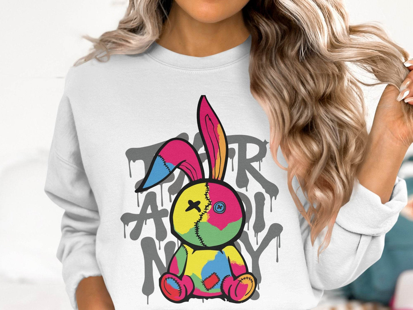 Colorful Bunny Graphic Design Novelty Sweater - Design & Vybe
