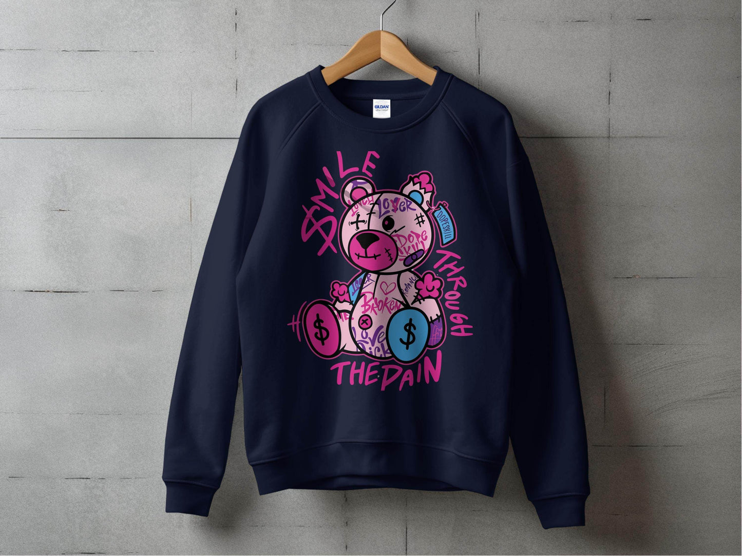 Smile Through The Pain Bear Bold Graphic Sweater - Design & Vybe