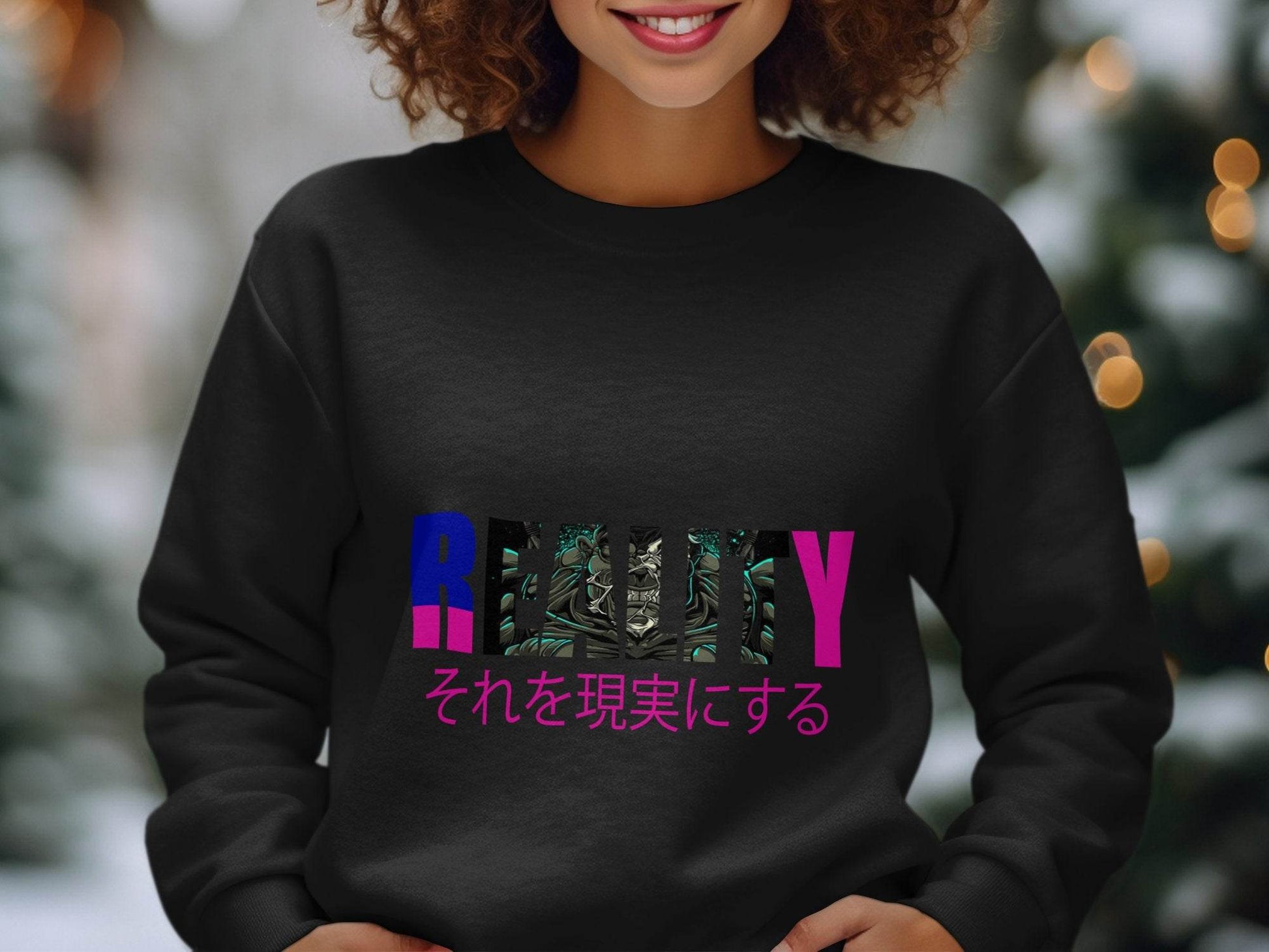 Reality Monster Japanese Phrase Graphic Design Sweater - Design & Vybe