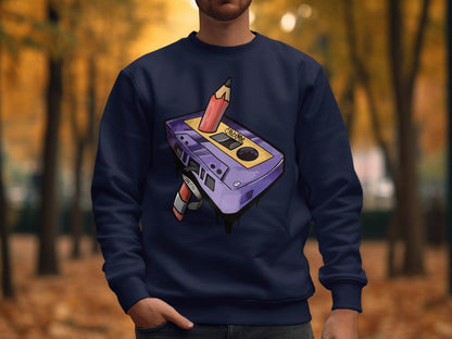 Cool Retro Pencil and Cassette Design Graphic Sweater - Design & Vybe