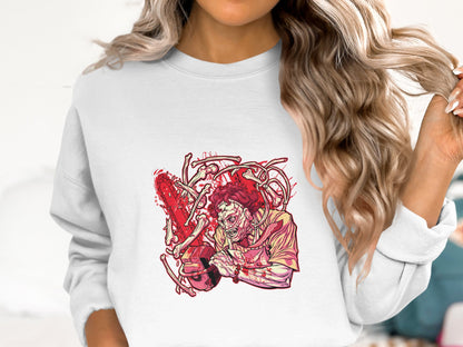 Chainsaw Wielding Horror Graphic White Sweatshirt product