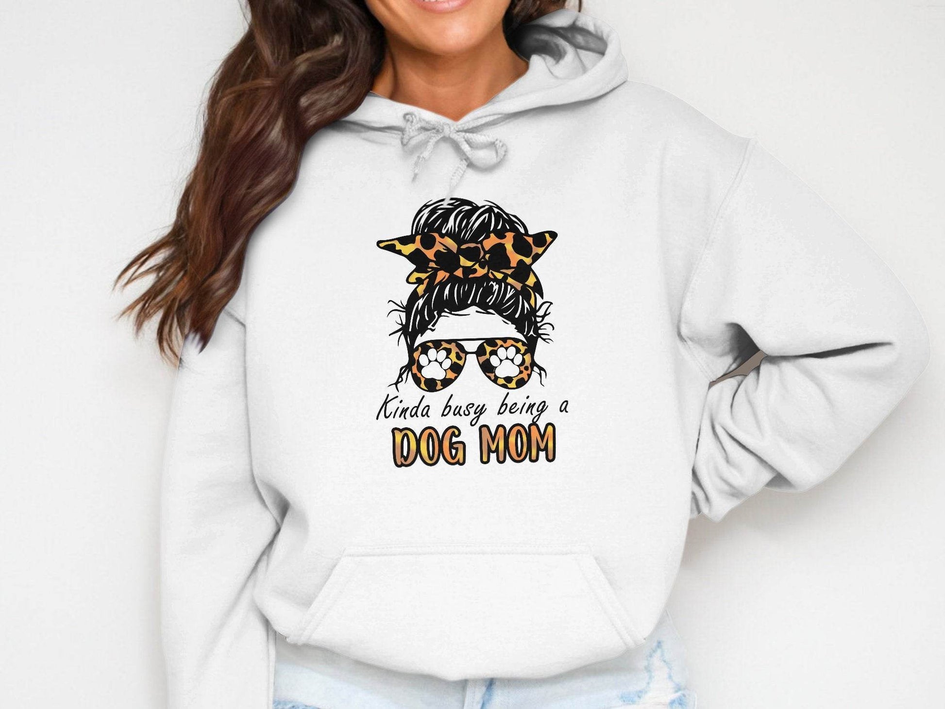 Kinda Busy Being A Dog Mom with Paw Print Glasses Hoodie - Design & Vybe