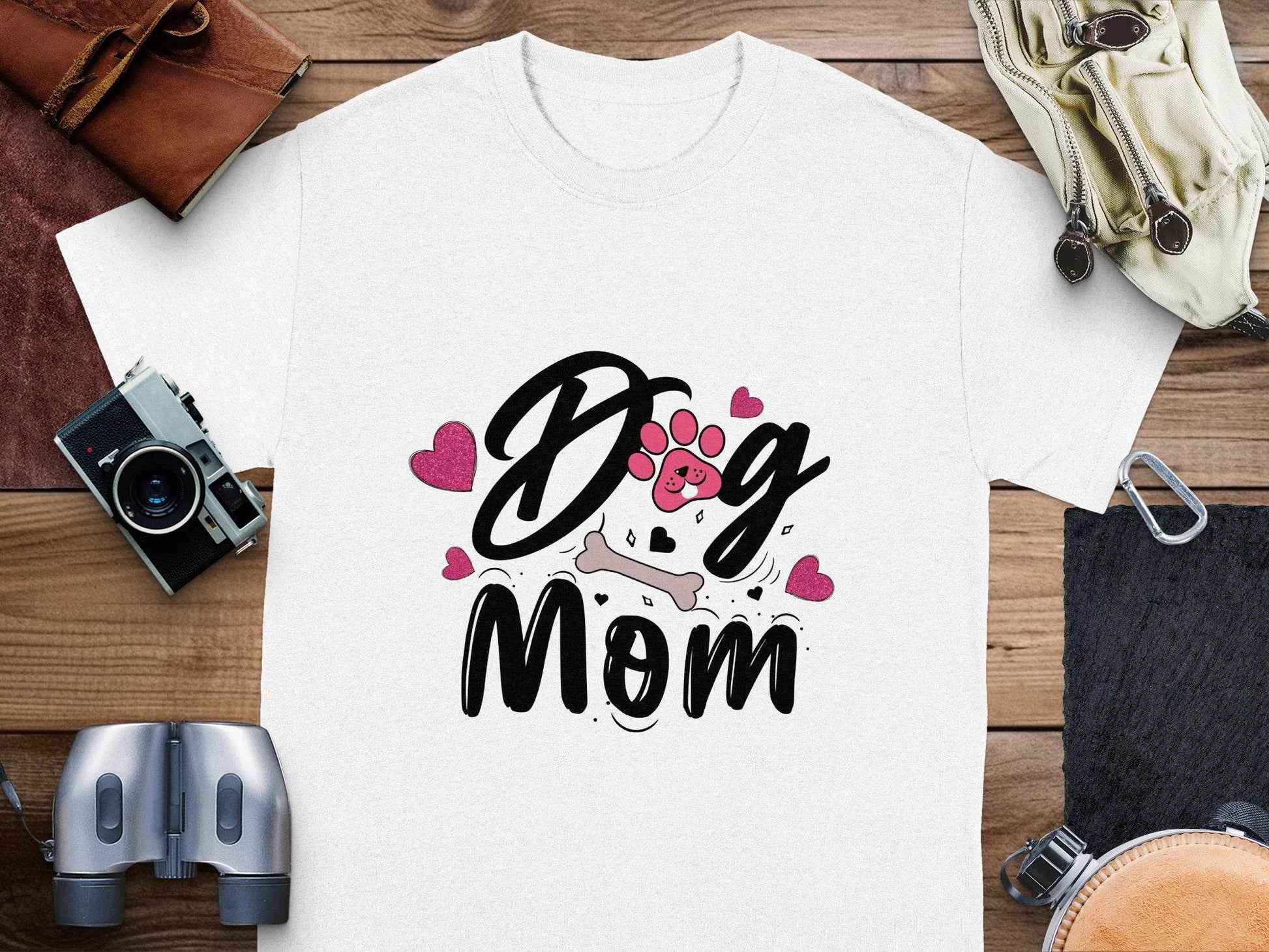 Dog Mom with Hearts and Bone Design Graphic Print T-Shirt - Design & Vybe