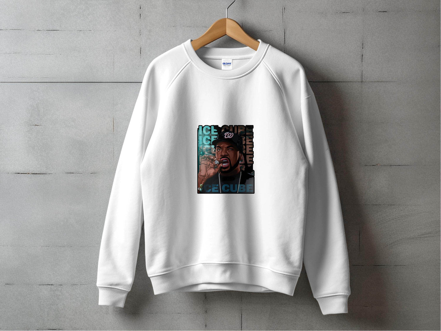 Ice Cube Smoking Cigar with Chain Portrait Art Sweater - Design & Vybe