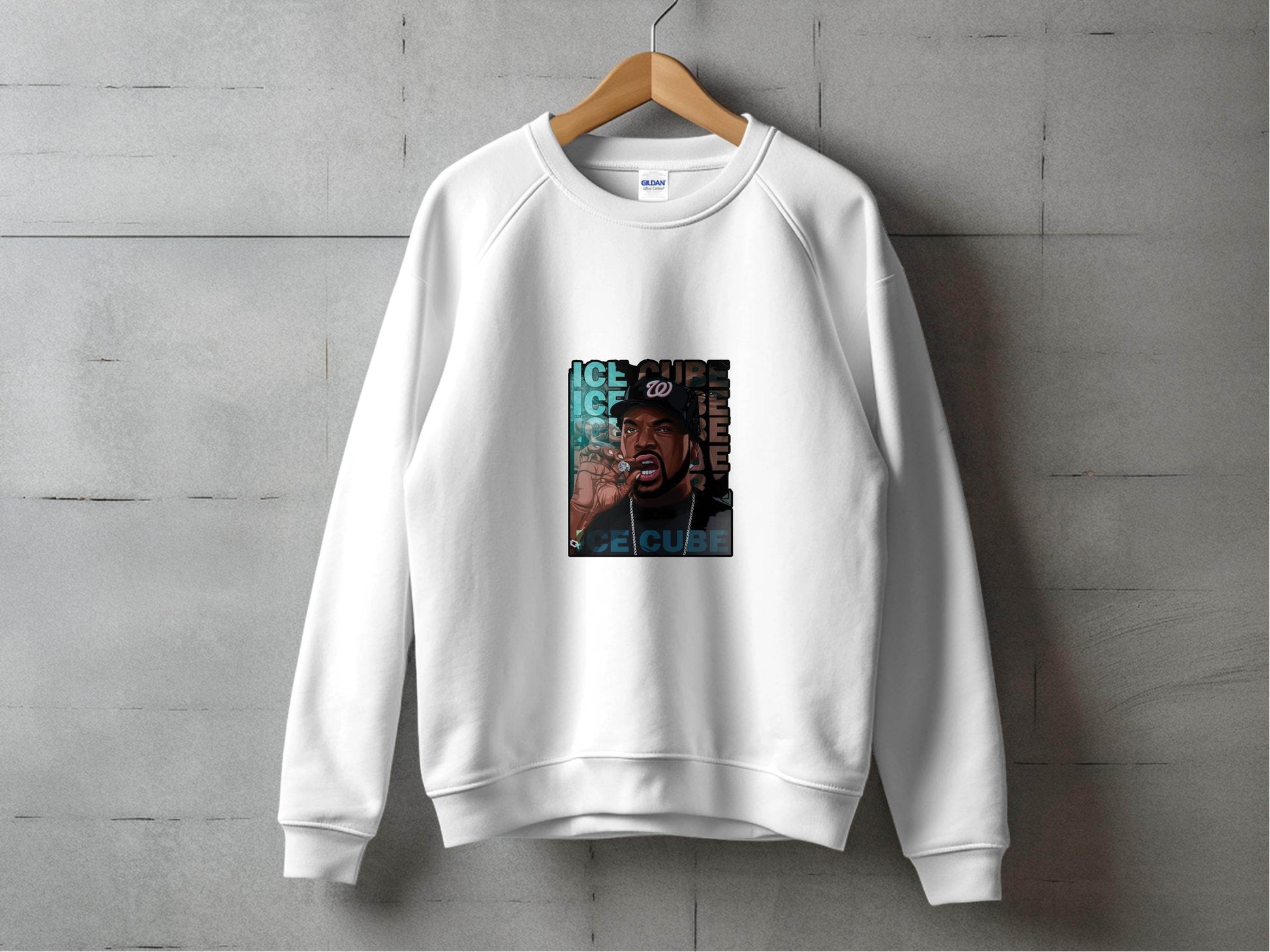 Ice Cube Smoking Cigar with Chain Portrait Art Sweater - Design & Vybe
