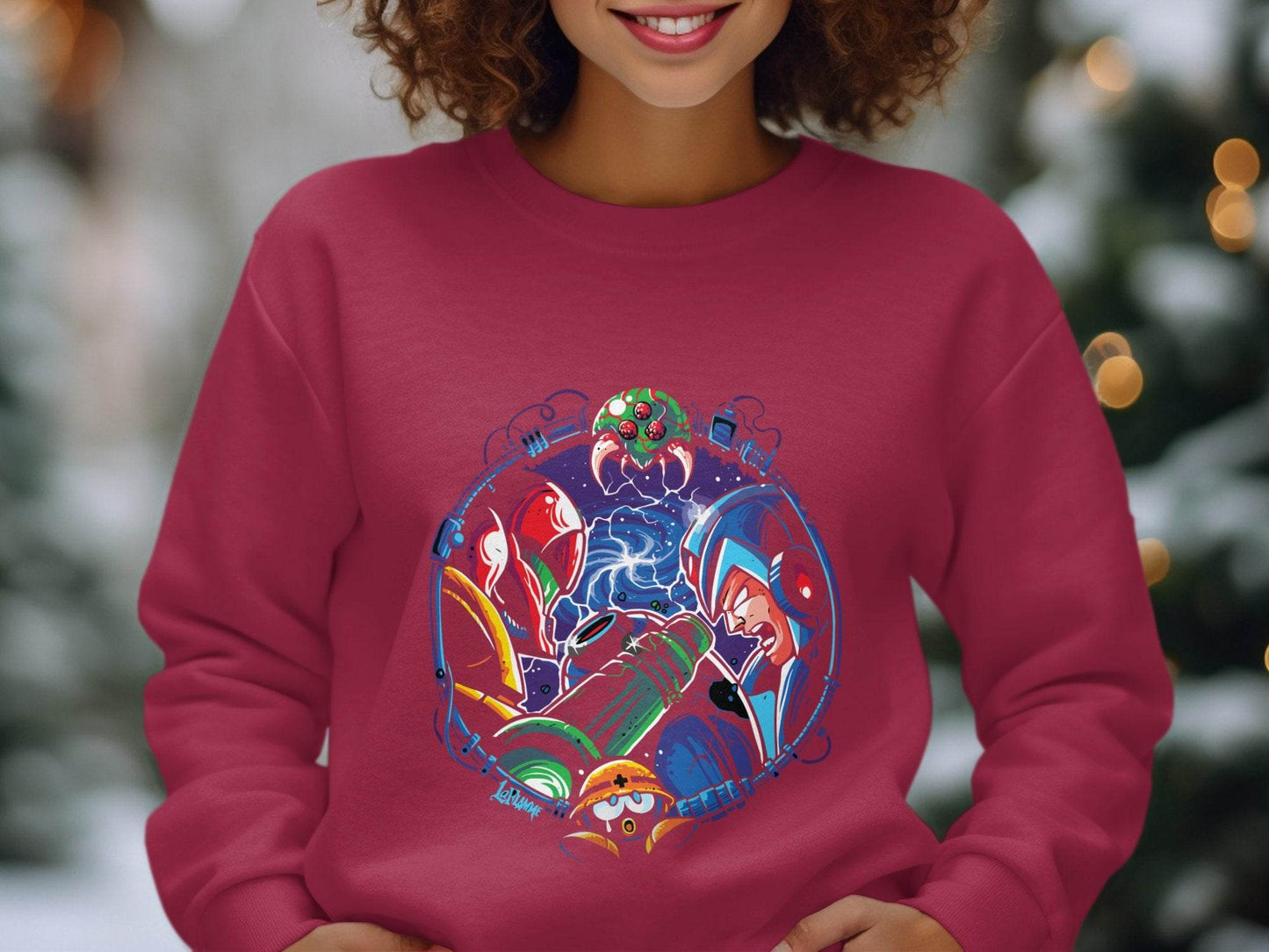 Metroid Meets Mega Man Character Design in Space Sweater - Design & Vybe