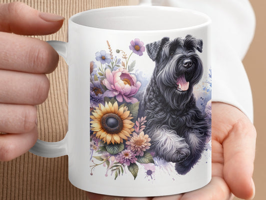 Cheerful Dog with Flowers Colorful Mug product type