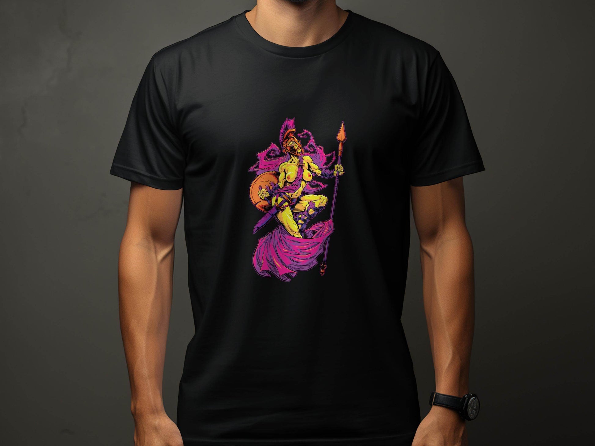 Striking Female Warrior with Spear Graphic Art T-Shirt - Design & Vybe