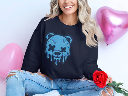 Cool Blue Graffiti Melting Dead Mad Bear Graphic Sweater - Design & Vybe