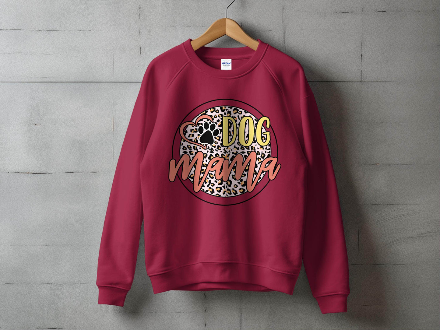 Dog Mama Paw Print On Leopard Print Background Sweater - Design & Vybe