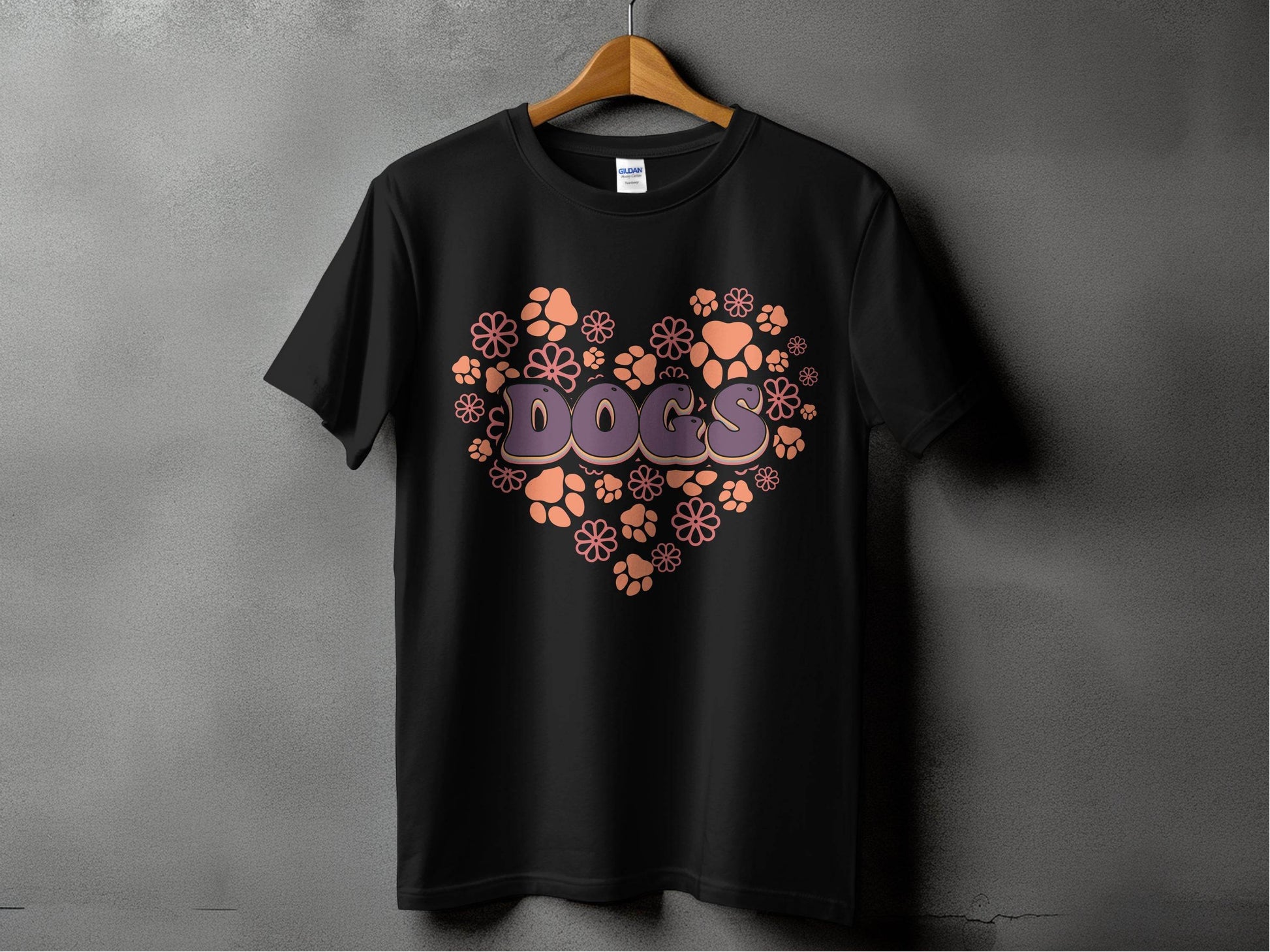 Retro Dogs Heart with Paw Prints and Flowers Design T-Shirt - Design & Vybe