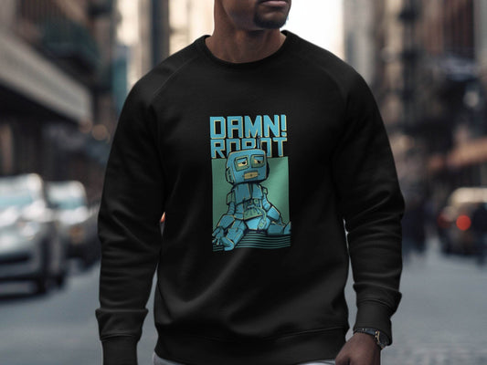 DAMN! Sad Robot Art With Greenish Backdrop Design Sweater - Design & Vybe