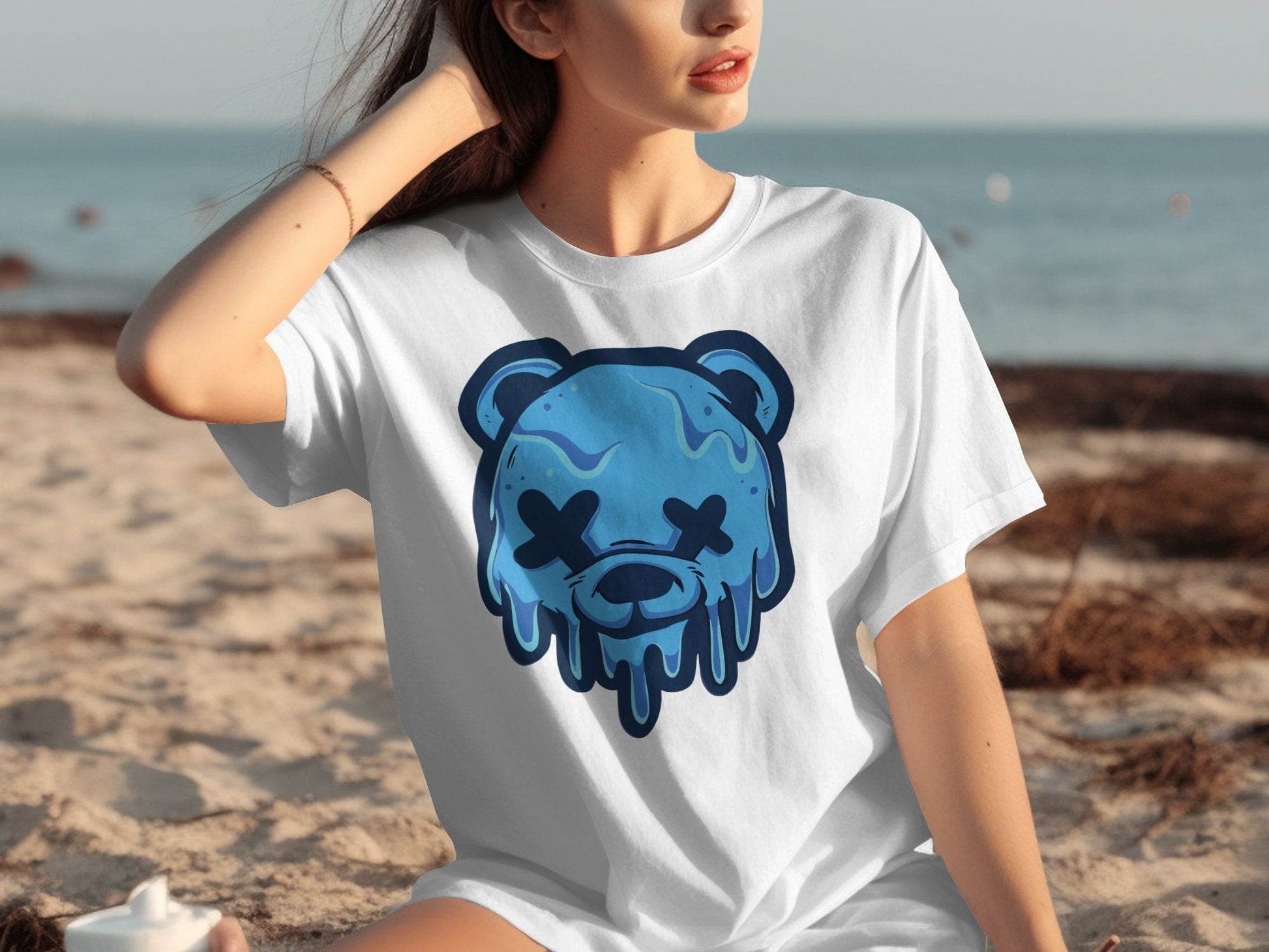 Cool Blue Graffiti Melting Dead Mad Bear Graphic T-Shirt - Design & Vybe