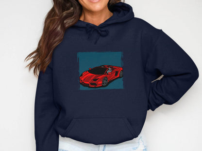 Bold Red Supercar Print Graphic Hoodie - Design & Vybe