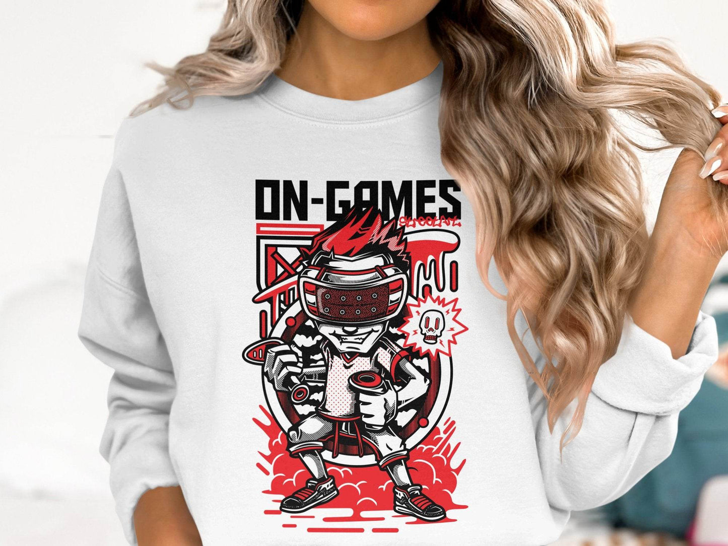On Games Vr Gaming Schoolart Skull Graphic Design Sweater - Design & Vybe